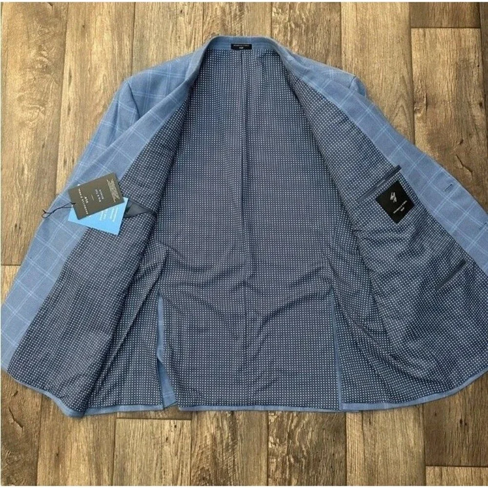 Shaquille O'Neal Sport Coat Mens 50L Blue Windowpane Stretch Blazer ONEA1FYBB180